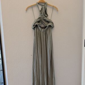 Miou Muse Sage Green Halter Wide Leg Resort Wear Jumpsuit Small